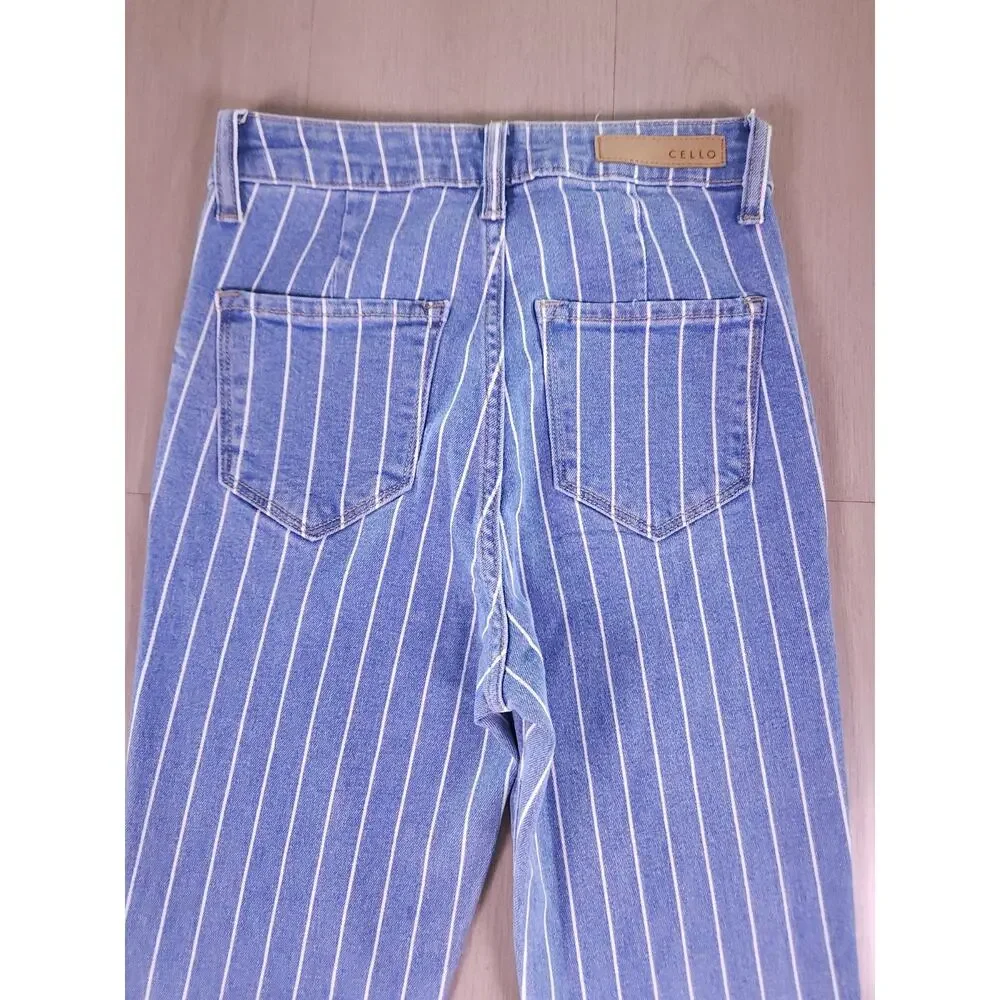 Cello High Rise Pinstripe Flare Jeans Size 00/0 Bell Bottom Raw Hem Retro Y2K - Picture 12 of 12